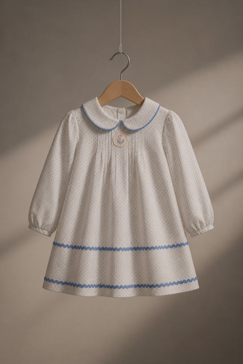 Robe Coton Smockée Col Claudine