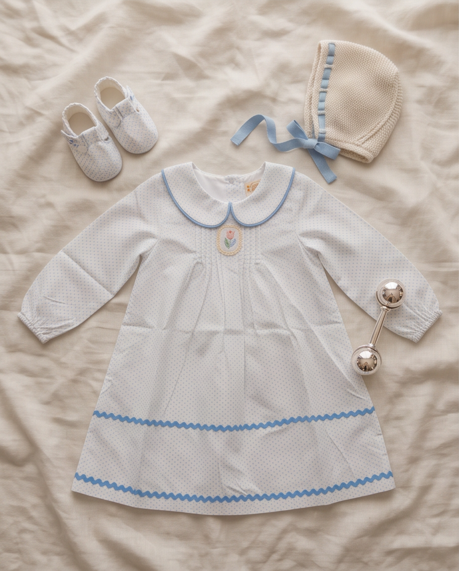 Robe Coton Smockée Col Claudine