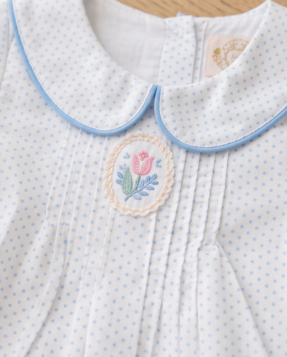 Robe Coton Smockée Col Claudine