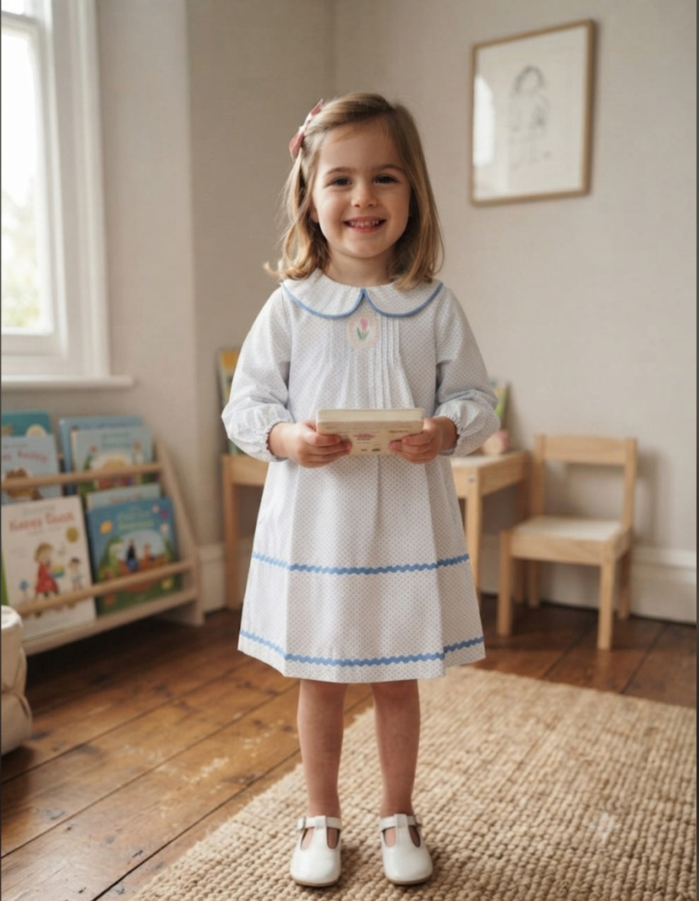 Robe Coton Smockée Col Claudine
