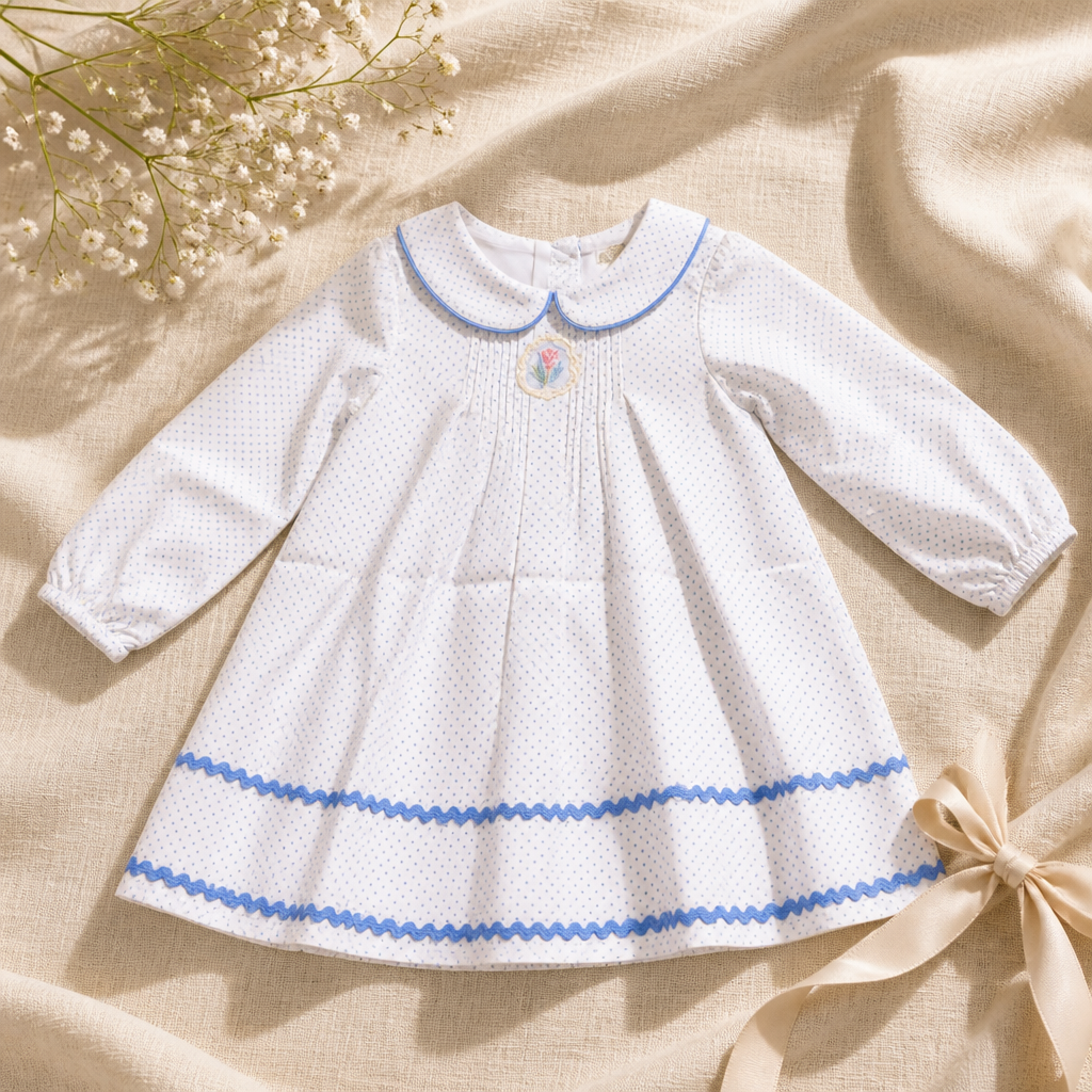 Robe Coton Smockée Col Claudine